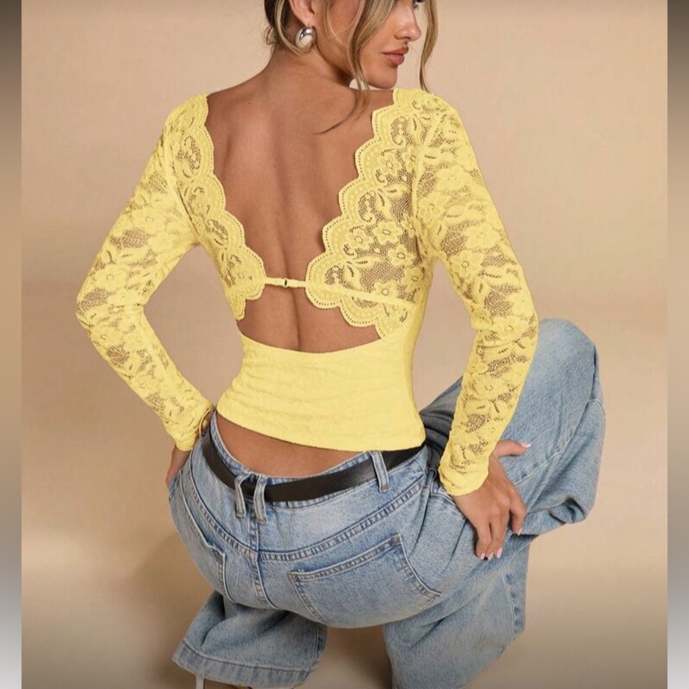 Boho Yellow Floral Lace Blouse - Picture 3 of 7